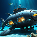 A sprawling, futuristic deep-sea city, robustly constructed with advanced, transparent titanium alloys and ultra-high-strength ceramic composites. The modular structures glow softly with integrated sustainable energy sources like geothermal and OTEC, illuminating the perpetual darkness. Autonomous underwater robots are subtly visible, engaged in precision construction. Bioluminescent marine life, including exotic deep-sea creatures, gracefully navigates around the city, emphasizing a harmonious coexistence between human ingenuity and the mysterious ocean environment. The scene should evoke wonder and the triumph of technology over extreme conditions.
